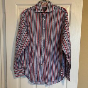 Thomas Dean men’s blue striped long sleeve button down shirt size medium